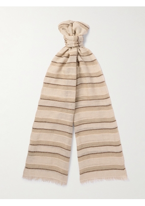 Loro Piana - Nakaumi Frayed Striped Silk, Linen and Cotton-Blend Scarf - Men - Neutrals