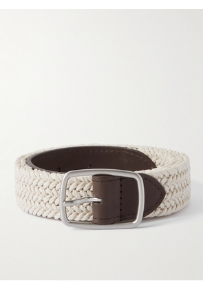 Loro Piana - 3cm Leather-Trimmed Woven Cotton Belt - Men - Neutrals - EU 85