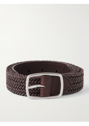 Loro Piana - 3cm Leather-Trimmed Woven Cotton Belt - Men - Brown - EU 85