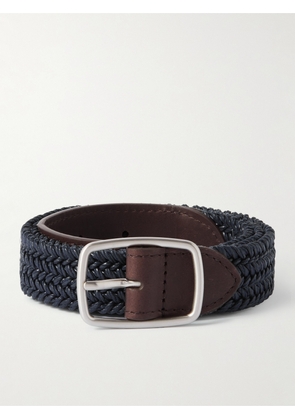 Loro Piana - 3cm Leather-Trimmed Woven Cotton Belt - Men - Blue - EU 85