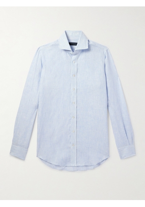 Thom Sweeney - Cutaway-Collar Striped Linen Shirt - Men - Blue - UK/US 15