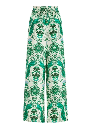 Cara Cara - Amalfi Silk-Blend Wide-Leg Pants - Green - M - Moda Operandi