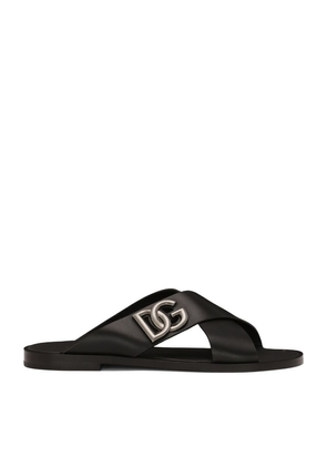 Dolce & Gabbana Leather Logo Cross-Strap Sandals