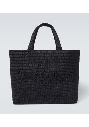 Saint Laurent Logo embroidered raffia tote bag