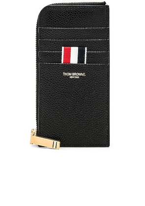 Thom Browne Pebble Grain Half-Zip Wallet in Black - Black. Size all.