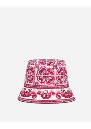 Dolce & Gabbana Bucket Hat With Majolica Print - Woman Hats And Gloves Fuchsia Fabric 58