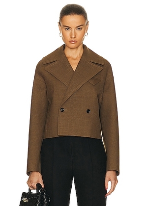 Bottega Veneta Structured Wool Cropped Jacket in Gingersnap Melange - Olive. Size 38 (also in 40).