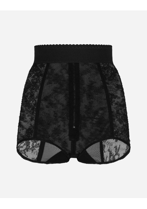 Dolce & Gabbana Lace High-waisted Panties With Elasticated Waistband - Woman Underwear Black Lace 4