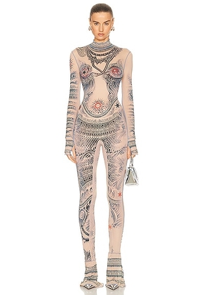 Jean Paul Gaultier Printed Soleil High Neck Jumpsuit in Nude  Blue  & Red - Nude. Size XS (also in ).