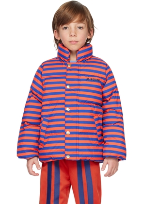 Mini Rodini Kids Navy & Orange Stripe Puffer Jacket