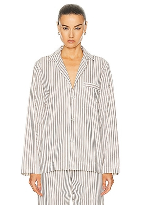 Tekla Long Sleeve Stripe Shirt in Hopper Stripes - White,Brown. Size M (also in S, XS).