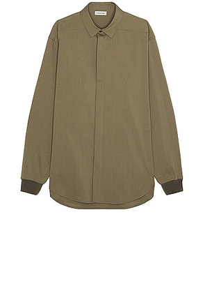 Fear of God Half Placket Shirt in Olive - Olive. Size L (also in M, S, XL/1X).