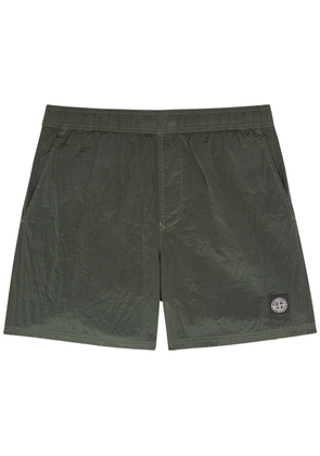 Stone Island Logo Crinkled Nylon Swim Shorts - Green - L