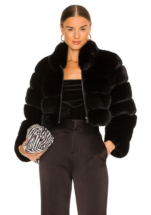 Adrienne Landau Faux Fox Fur Jacket in Black. Size S.