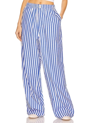 Helsa Cotton Poplin Stripe Pajama Pant in Blue. Size XS-S.