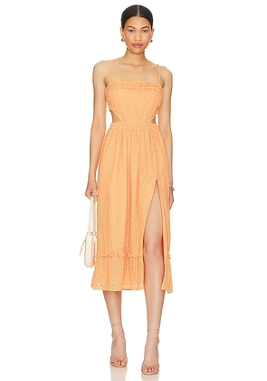Camila Coelho Lacy Midi Dress in Peach. Size M, XL.