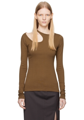 LOW CLASSIC Brown Curve Hole Long Sleeve T-Shirt