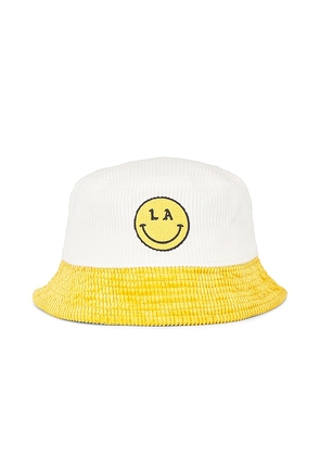 Free & Easy Be Happy Bucket Hat in Yellow.
