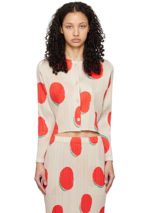 PLEATS PLEASE ISSEY MIYAKE Off-White & Red Bean Dots Cardigan