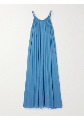 Chloé - Gathered Cotton And Silk-blend Crepon Maxi Dress - Blue - FR34,FR36,FR38,FR40,FR42,FR44