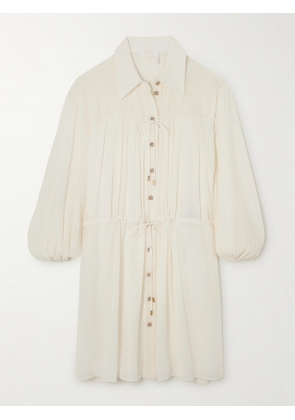 Chloé - Tiered Embellished Cotton And Silk-blend Crepon Mini Shirt Dress - Yellow - FR34,FR36,FR38,FR40,FR42,FR44,FR46