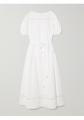 Chloé - Belted Broderie Anglaise-trimmed Cotton-poplin Midi Dress - White - FR34,FR36,FR38,FR40,FR42,FR44,FR46