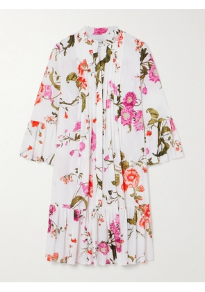 Erdem - Tiered Pintucked Floral-print Cotton-seersucker Midi Dress - White - UK 4,UK 6,UK 8,UK 10,UK 12,UK 14,UK 16