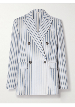 Brunello Cucinelli - Double-breasted Striped Cotton And Linen-blend Blazer - Blue - IT38,IT40,IT42,IT44,IT46,IT48,IT50