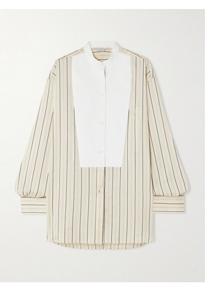 Stella McCartney - + Net Sustain Plastron Organic Cotton-paneled Striped Organic Silk-blend Shirt - Cream - IT34,IT36,IT38,IT40,IT42,IT44,IT46,IT48
