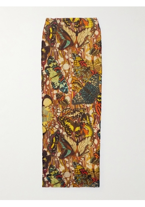 Jean Paul Gaultier - Papillon Printed Mesh Midi Skirt - Multi - xx small,x small,small,medium,large,x large,xx large