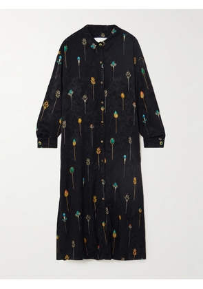 Agua by Agua Bendita - + Net Sustain Frida Embellished Printed Jacquard Maxi Shirt Dress - Black - XS/S,M/L