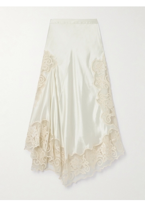 Ulla Johnson - Cressida Asymmetric Appliquéd Tulle-trimmed Silk-charmeuse Skirt - Ecru - US0,US2,US4,US6,US8,US10