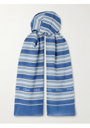 Chloé - Striped Cotton And Silk-blend Voile Scarf - Blue - One size