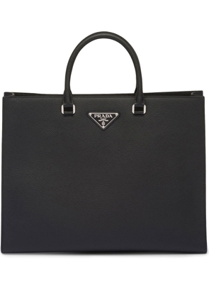 Prada leather logo-patch tote bag - Black