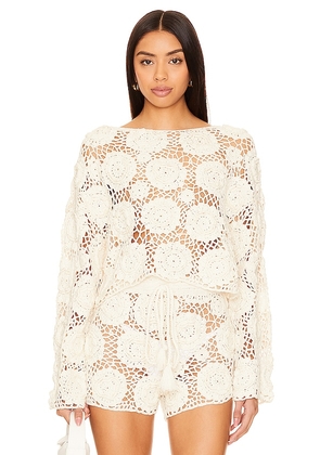 Tularosa Zephyr Floral Crochet Sweater in White. Size M, S, XS.