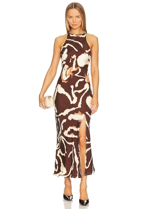 SOVERE Tidal Midi Dress in Chocolate. Size L, S, XS.