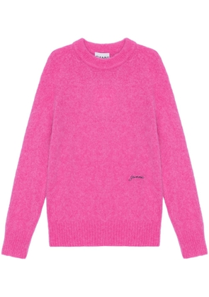 GANNI logo-embroidered wool-blend jumper - Pink