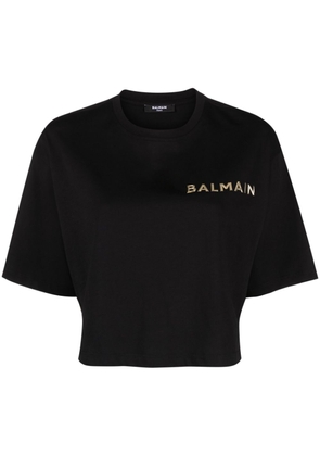 Balmain logo-appliqué cropped T-shirt - Black