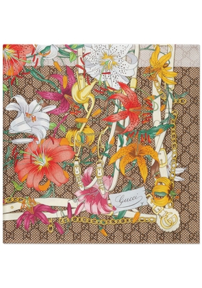 Gucci floral-print silk scarf - Brown