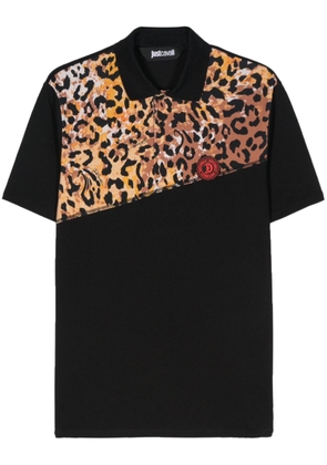 Just Cavalli leopard-print logo-detail polo shirt - Black
