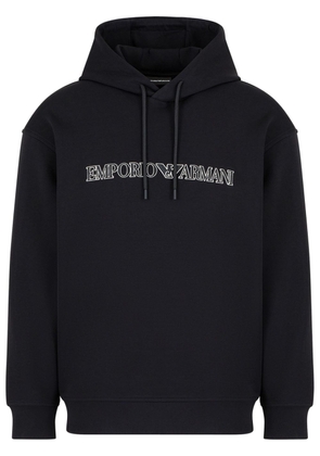 Emporio Armani logo-embroidered cotton-blend hoodie - Black