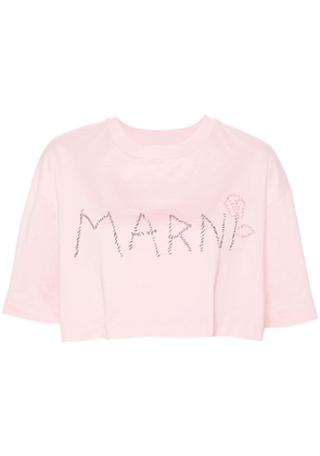Marni logo-embroidered cropped T-shirt - Pink