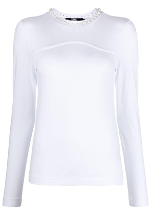 Karl Lagerfeld pearl-detail logo-embroidery top - White