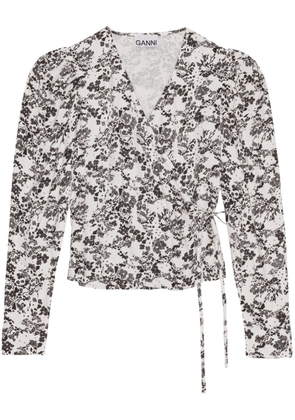 GANNI floral-print wrap blouse - White