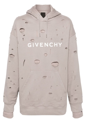 Givenchy logo-print ripped hoodie - Grey