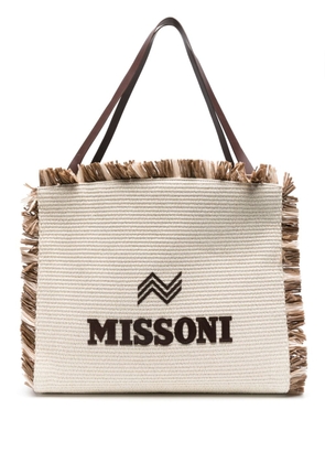 Missoni logo-appliqué frayed tote bag - Neutrals