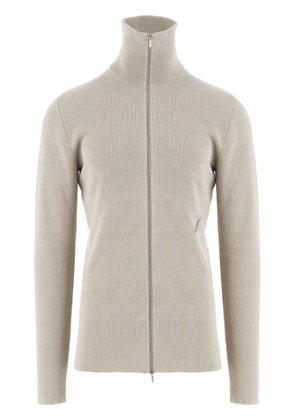 Ferragamo logo-embroidered linen zip cardigan - Grey