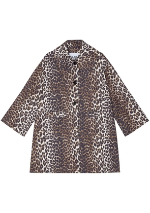 GANNI leopard-print single-breasted coat - Brown