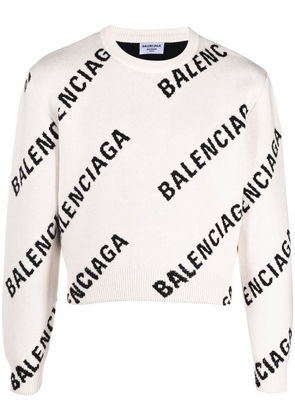 Balenciaga logo-motif cropped jumper - Neutrals