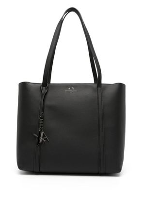 Armani Exchange logo-charm grained tote bag - Black